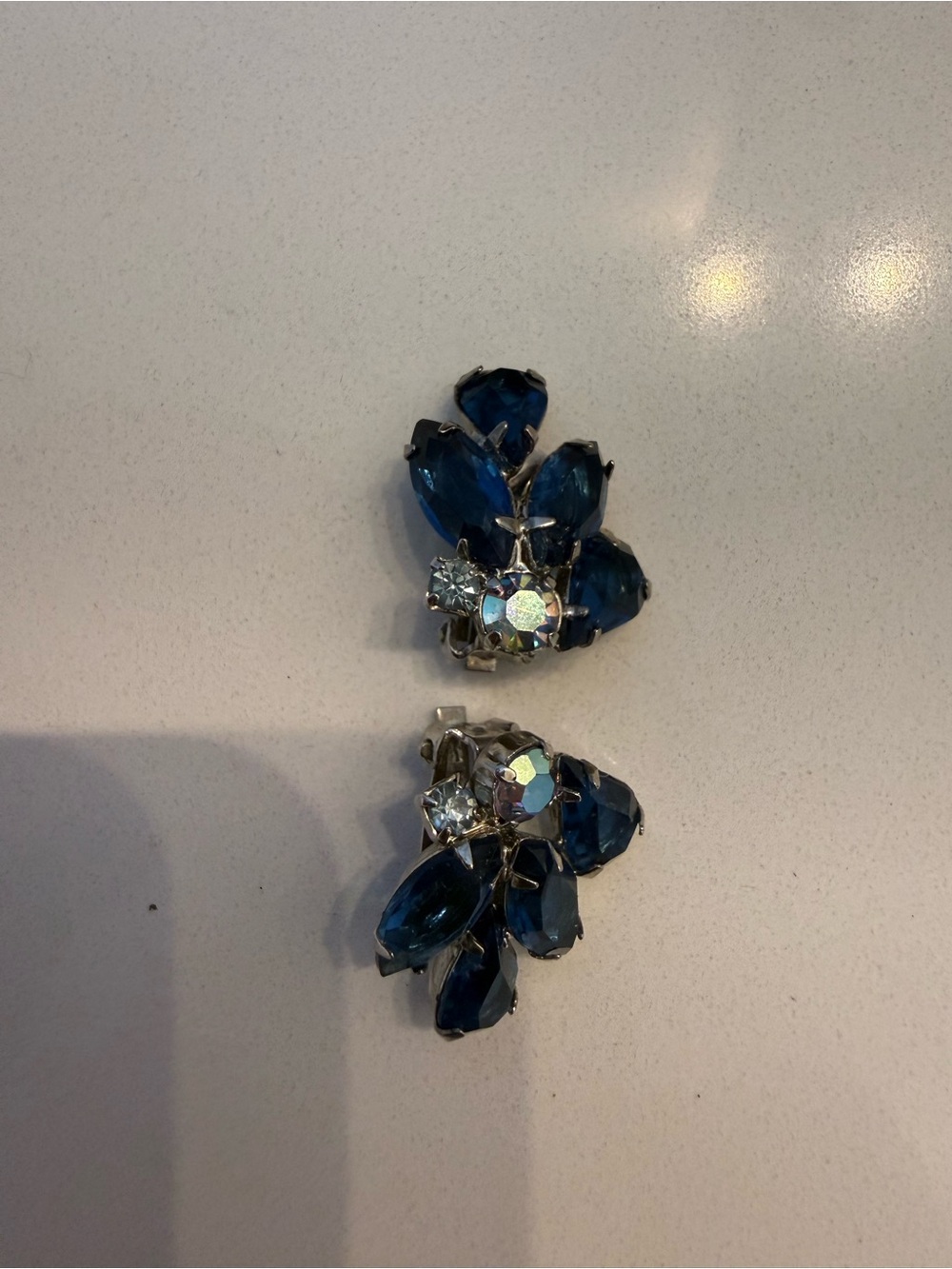 Blue Crystal Cluster Clip-On Earrings - Unbranded